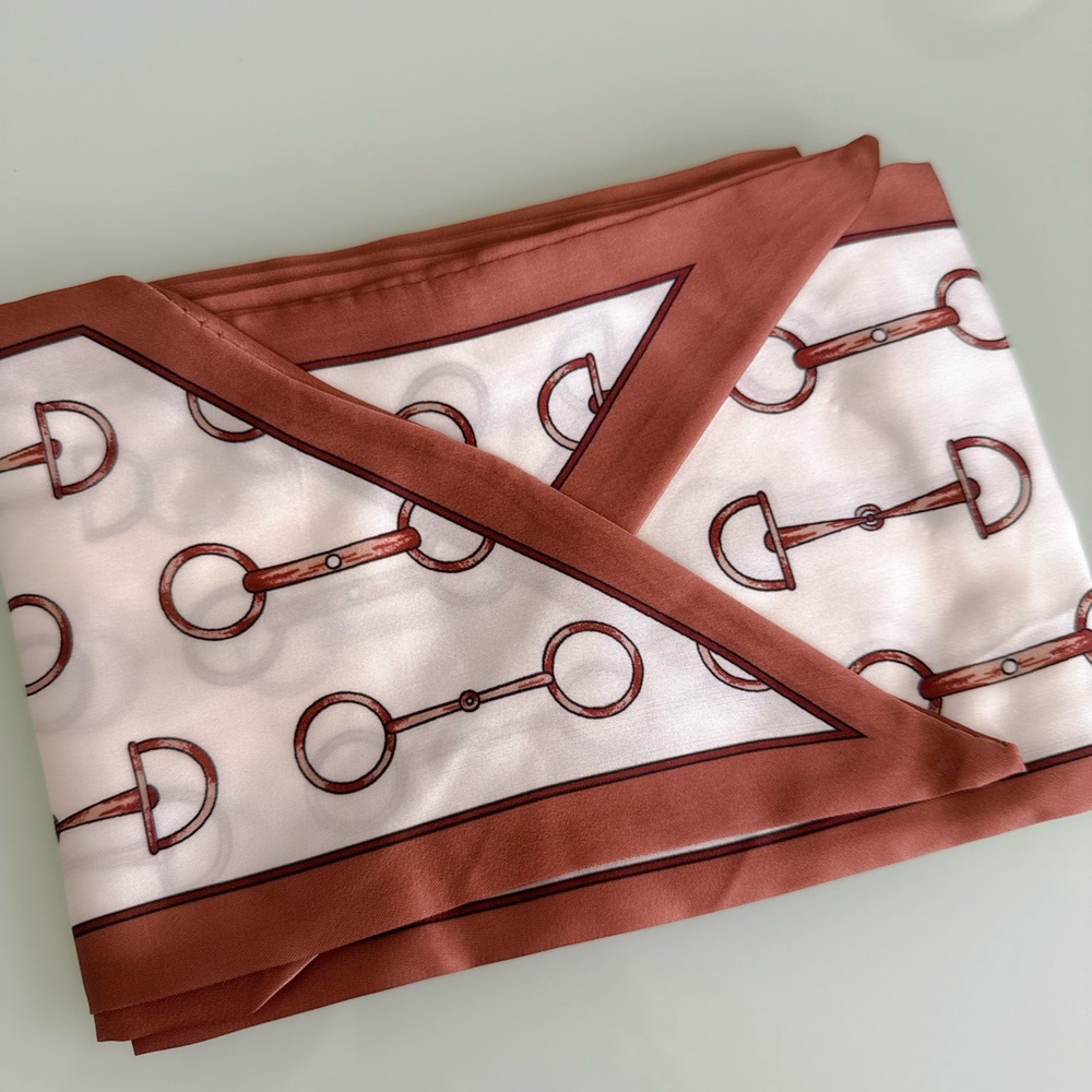 Equestrian Print Scarf in Brown and White S38 - Picture 3 of 4